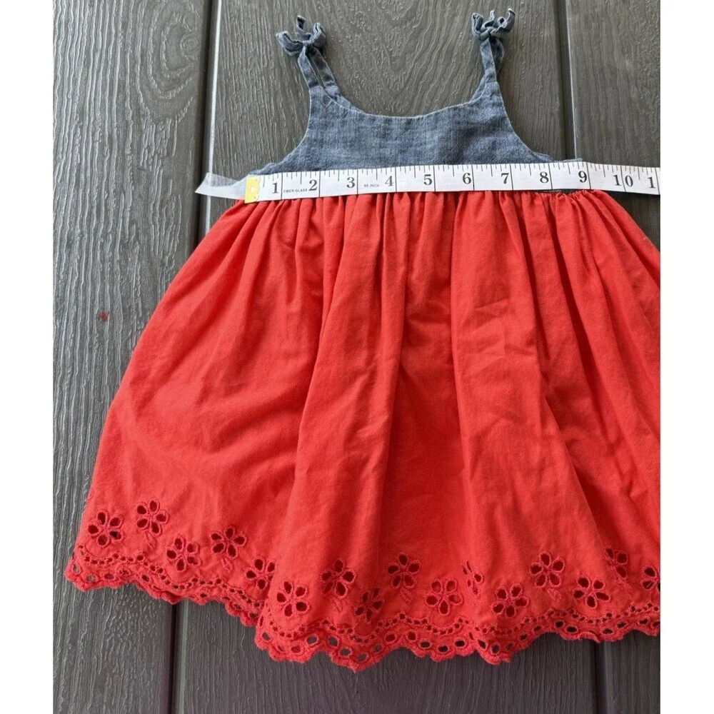 Baby Gap Girl Dress 6-12 Months Eyelet Trim Red Blue USA Chambray